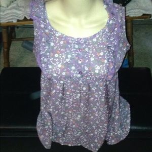 Blue bird deep purple sheer top with flowers